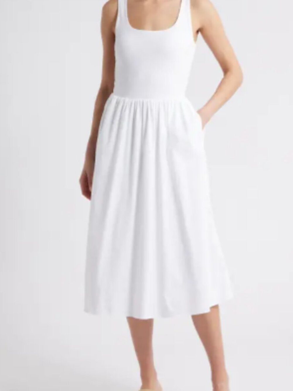SPANX  Jersey Scoop Neck Tank Midi Dress, White, Size Small